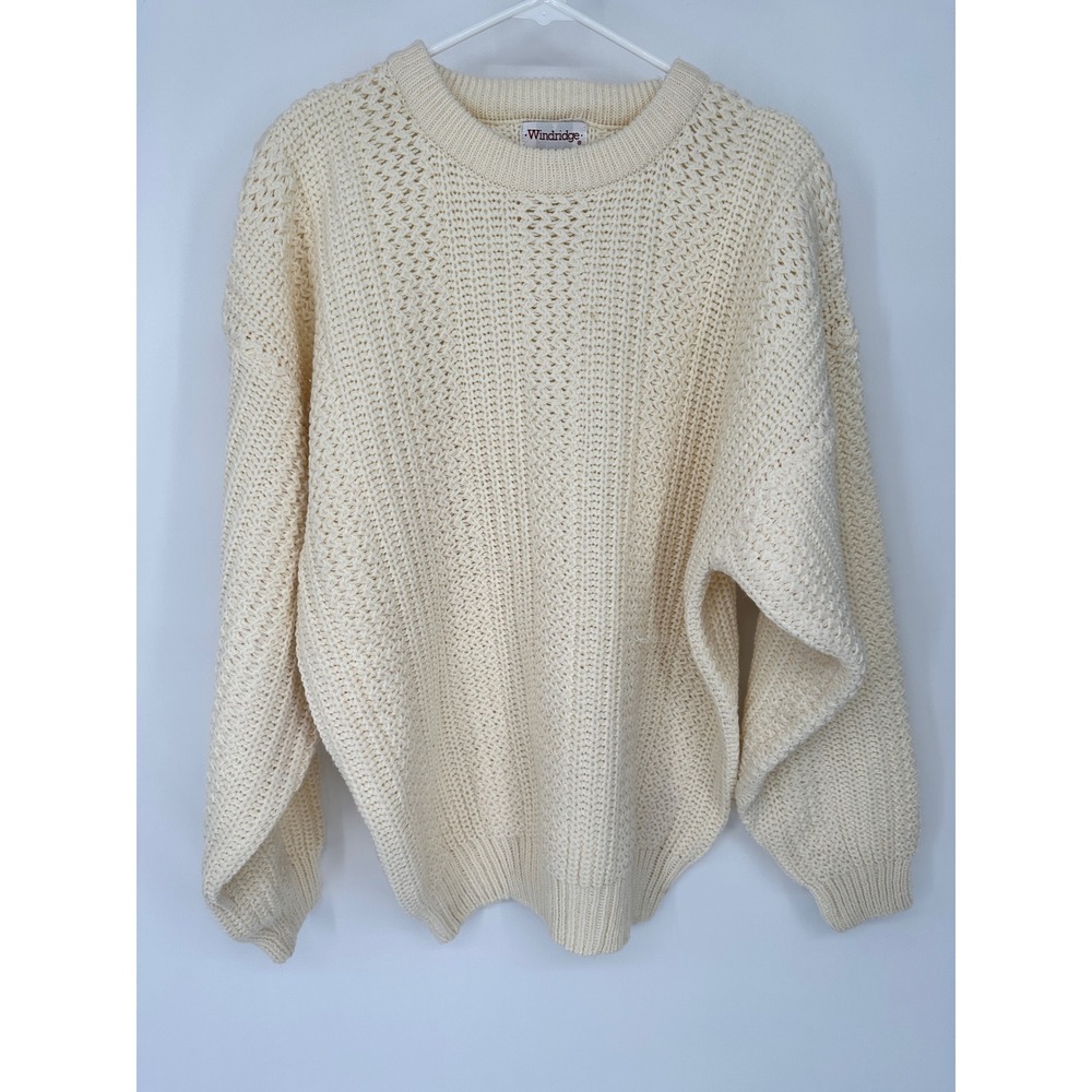 VTG Windridge Cream Knit‎ Sweater Size L Cozy Textured Chunky